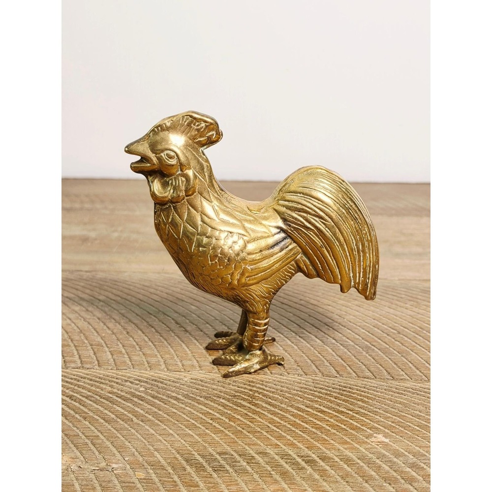 Vintage Brass Rooster Figurine, Farmhouse Decor